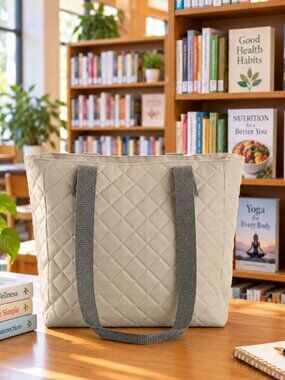 DSW J.M. Wechter Exclusive Light Gray Quilted Nylon Tote Bag